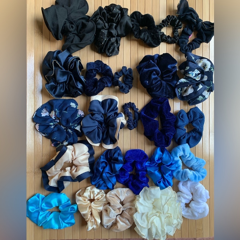Cool Toned Blue Color Vibes Hair Scrunchies 25pc Set